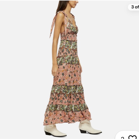 Free People Let’s Smock About It Boho Tiered Mixed Print Maxi Dress Size Small - Picture 3 of 14